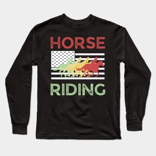 Horse Riding Team Vintage American Flag Long Sleeve T-Shirt